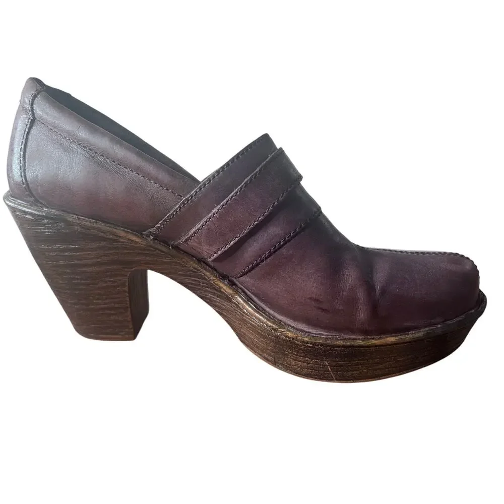 Born Haddon Platform Clogs Women's 8.5 Brown‎ Leather Mule Heel